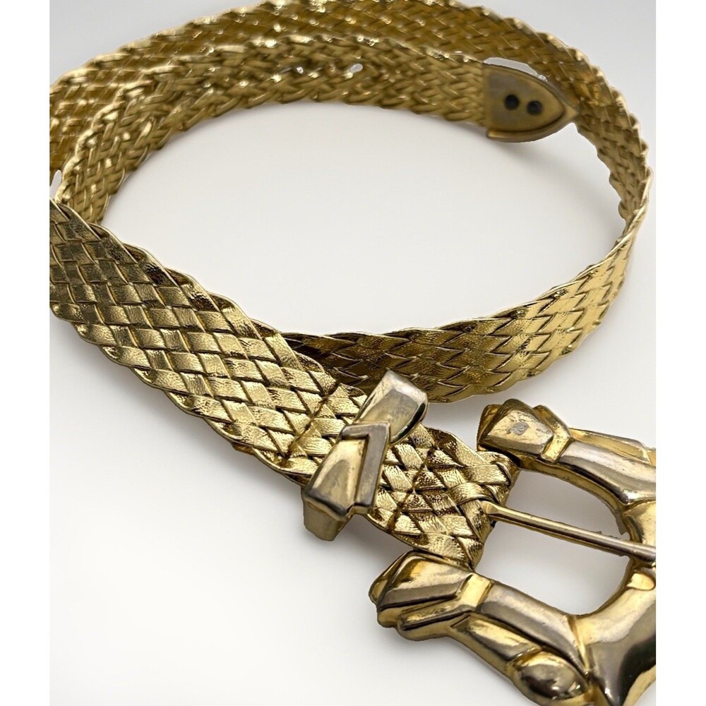 Women’s Gold Tone Braided Metal Belt, Adjustable Textured, Buckle